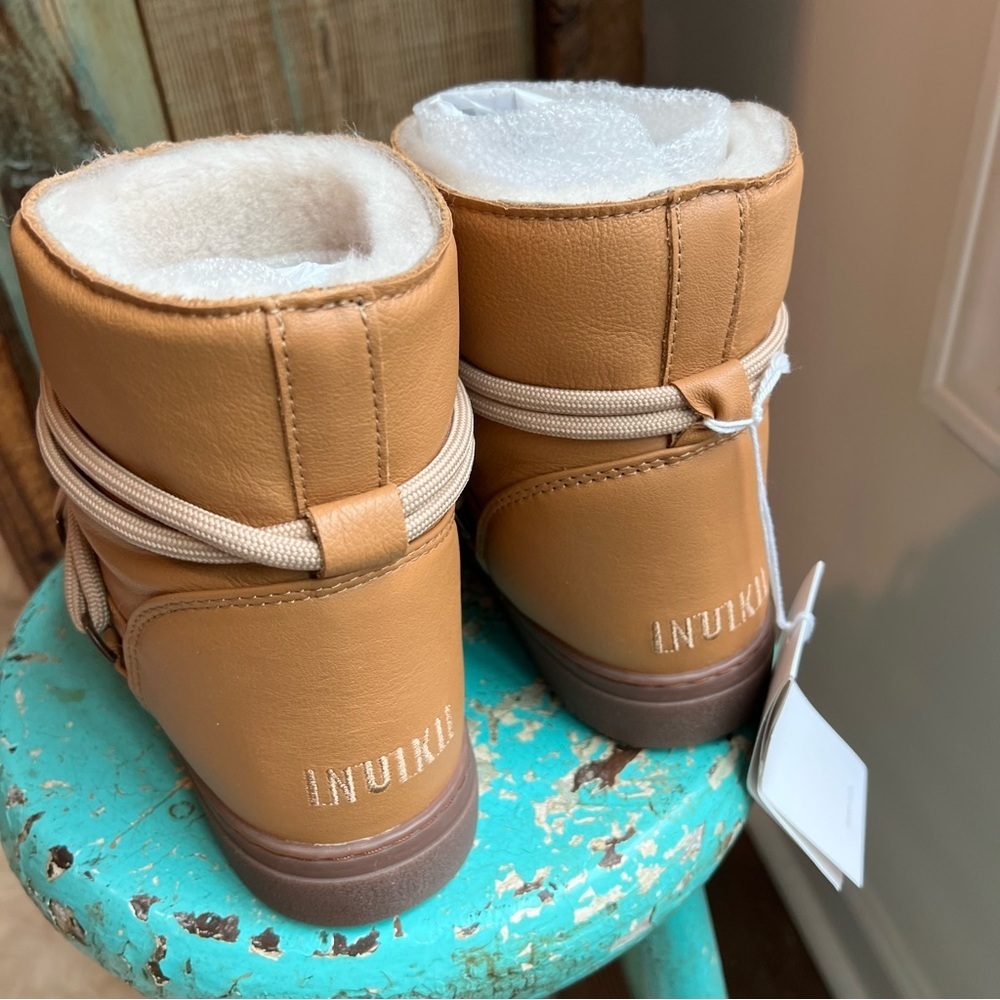 NWT Anthropologie INUIKII Napa Boots Leather Sneaker Genuine Shearling - Picture 11 of 13
